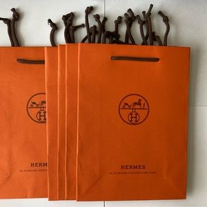 5 Hermes Orange Paper Shopping Gift Bag Tote Medium 11.25" Lot Set
